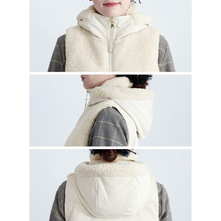 【新作】【送料無料】 プードルボア使い中綿ベスト 3色 M L レディース アウター ベスト 中わた フード付き 裾ドロスト仕様 大人 きれいめ かわいい 暖かい |  | 13