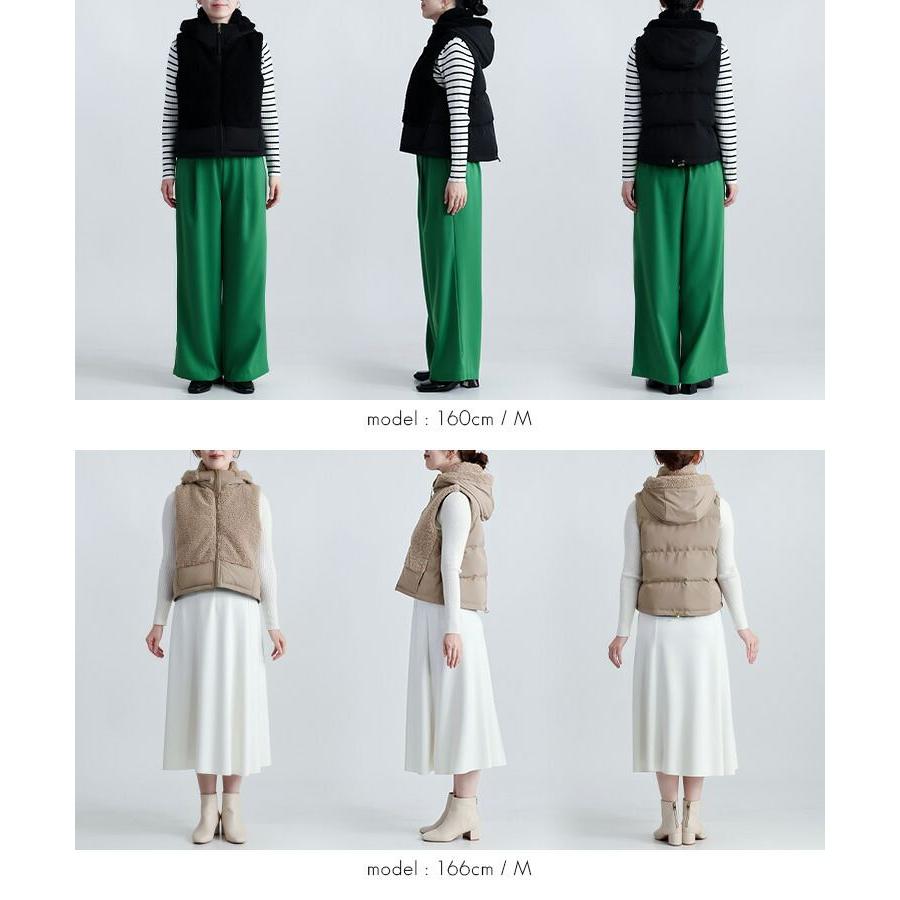 【新作】【送料無料】 プードルボア使い中綿ベスト 3色 M L レディース アウター ベスト 中わた フード付き 裾ドロスト仕様 大人 きれいめ かわいい 暖かい |  | 15