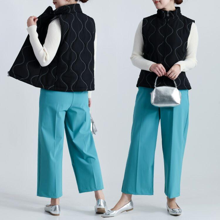 【新作】【送料無料】 刺繍キルティングベスト 3色 M-LL 中綿 軽量 レディース トップス アウター ベスト キルト 裏配色 配色ステッチ デザインステッチ 波柄 |  | 12