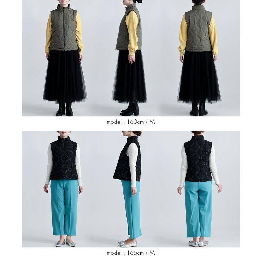 【新作】【送料無料】 刺繍キルティングベスト 3色 M-LL 中綿 軽量 レディース トップス アウター ベスト キルト 裏配色 配色ステッチ デザインステッチ 波柄 |  | 16
