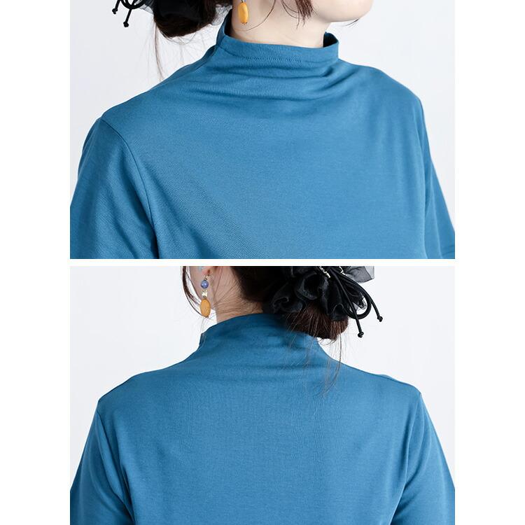 【送料無料】 ボトルネックカットソー(袖丈が選べる) 5色 M-LL 洗える レディース トップス カットソー インナー 袖無し 半袖 七分袖 長袖 綿強撚100% 春夏秋冬 |  | 14