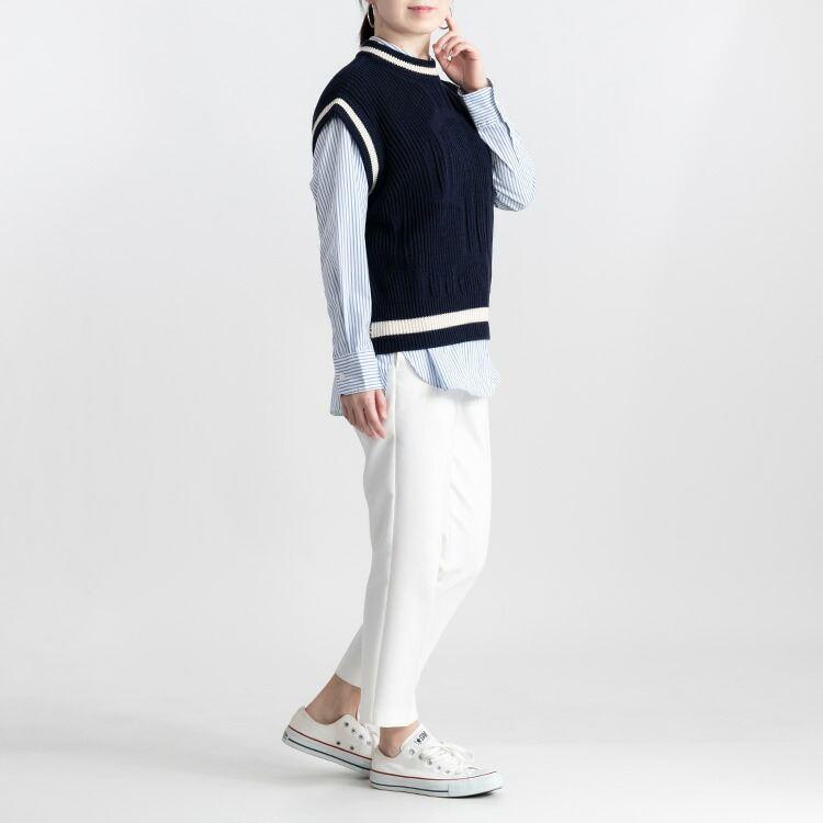 【大幅値下】 ラインリブニットベスト 4色 M-L 洗える ノースリーブ レディース トップス ベスト ニット リブ プルオーバー クルーネック 綿混 春秋冬 |  | 10