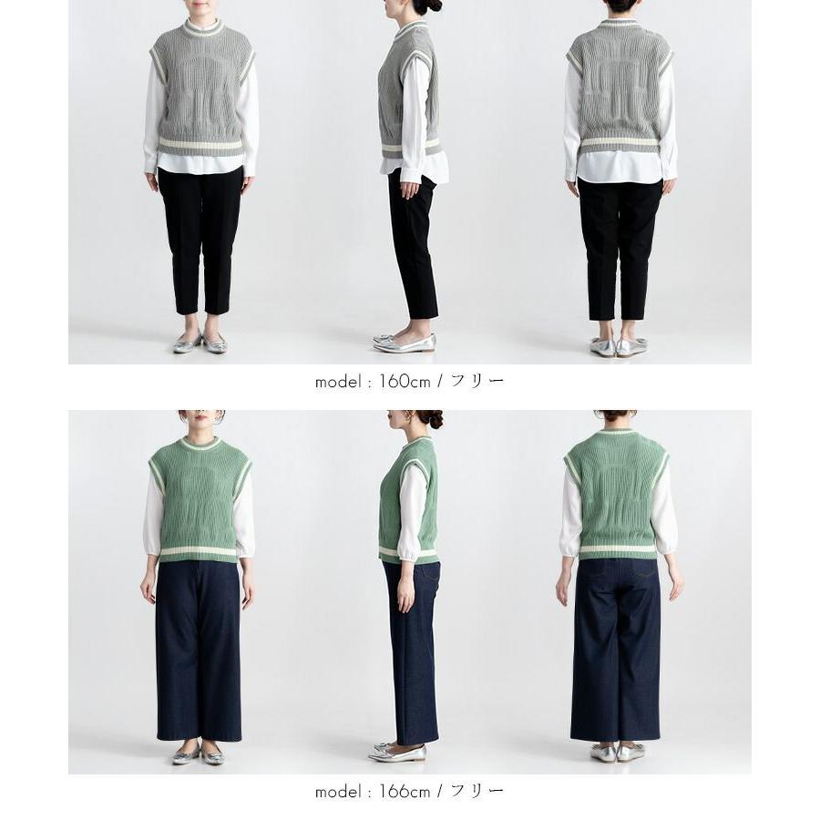 【大幅値下】 ラインリブニットベスト 4色 M-L 洗える ノースリーブ レディース トップス ベスト ニット リブ プルオーバー クルーネック 綿混 春秋冬 |  | 15