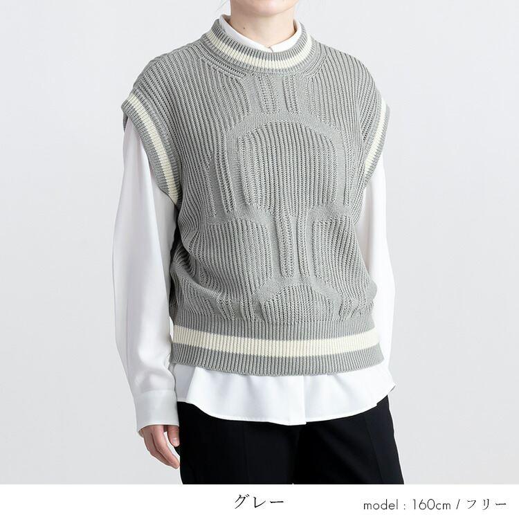 【大幅値下】 ラインリブニットベスト 4色 M-L 洗える ノースリーブ レディース トップス ベスト ニット リブ プルオーバー クルーネック 綿混 春秋冬 |  | 05