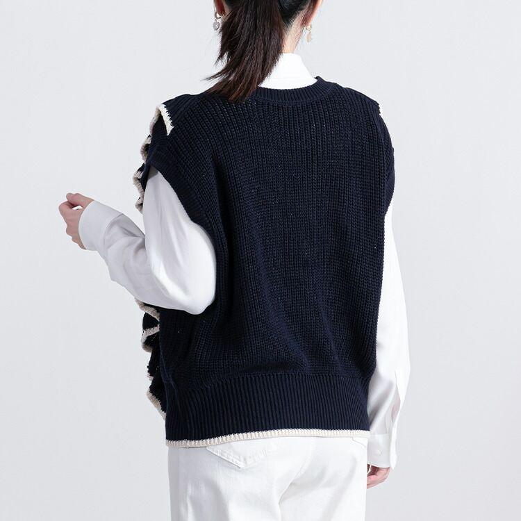 【大幅値下】 フリルニットベスト 4色 M-L 洗える ノースリーブ レディース トップス ベスト ニット 重ね着 ラウンドネック リブ 綿混 フリル 春秋冬 |  | 11