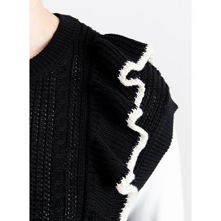 【大幅値下】 フリルニットベスト 4色 M-L 洗える ノースリーブ レディース トップス ベスト ニット 重ね着 ラウンドネック リブ 綿混 フリル 春秋冬 |  | 13