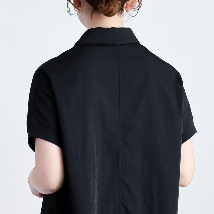 【送料無料/再入荷】 衿付きワンピチュニック 5色 M-L 洗える 半袖 レディース トップス ロング チュニック ワンピース 体型カバー シャツワンピ 楽ちん 春夏秋 |  | 18