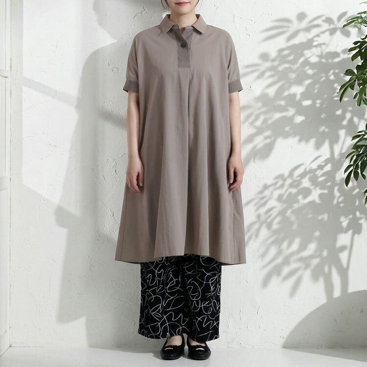 【送料無料/再入荷】 衿付きワンピチュニック 5色 M-L 洗える 半袖 レディース トップス ロング チュニック ワンピース 体型カバー シャツワンピ 楽ちん 春夏秋 |  | 10