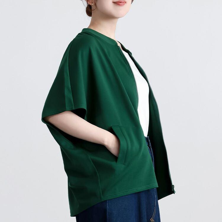 【送料無料/再入荷】 ドルマンジップパーカー 5色 M-L 洗える 半袖 レディースファッション トップス アウター パーカー カットソー ポンチョ |  | 12