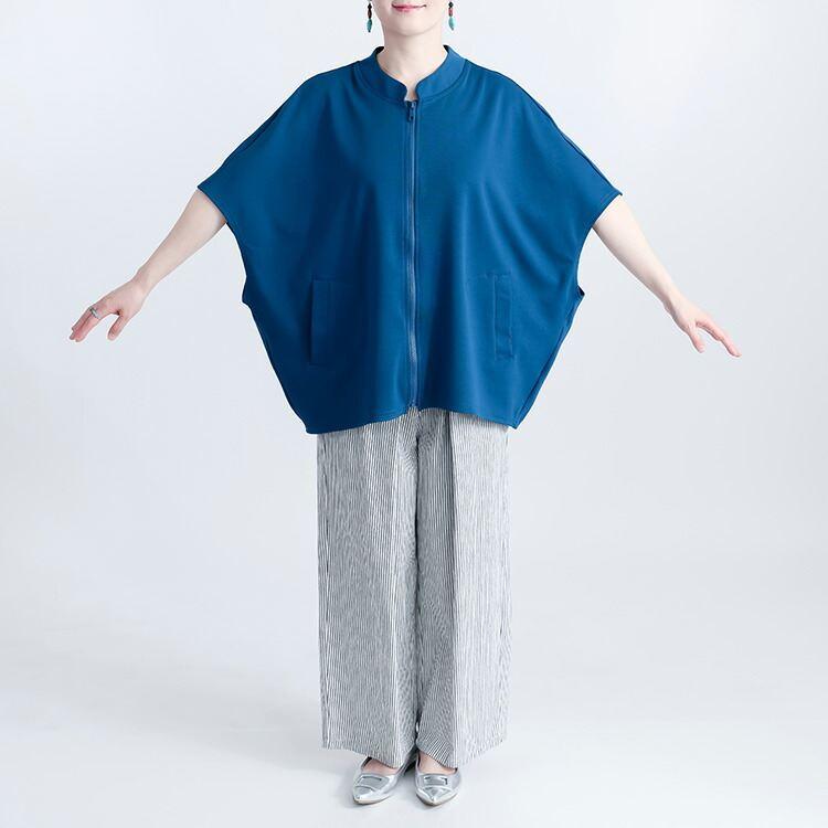 【送料無料/再入荷】 ドルマンジップパーカー 5色 M-L 洗える 半袖 レディースファッション トップス アウター パーカー カットソー ポンチョ |  | 14