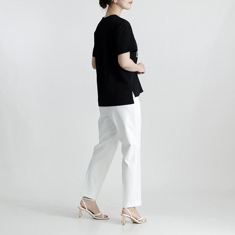 【送料無料/再入荷】ラメプリントTシャツ 3色 M-L 洗える 半袖 レディース トップス カットソー Tシャツ クルーネック ラウンドネック 体型カバー 綿混 ロゴT |  | 16