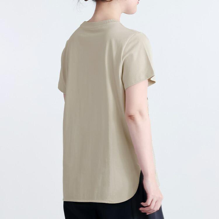 【送料無料】 エンボスロゴ×レースプリントTシャツ 3色 M-L 洗える 半袖 レディース トップス Tシャツ カットソー クルーネック スリット 綿 夏 |  | 08