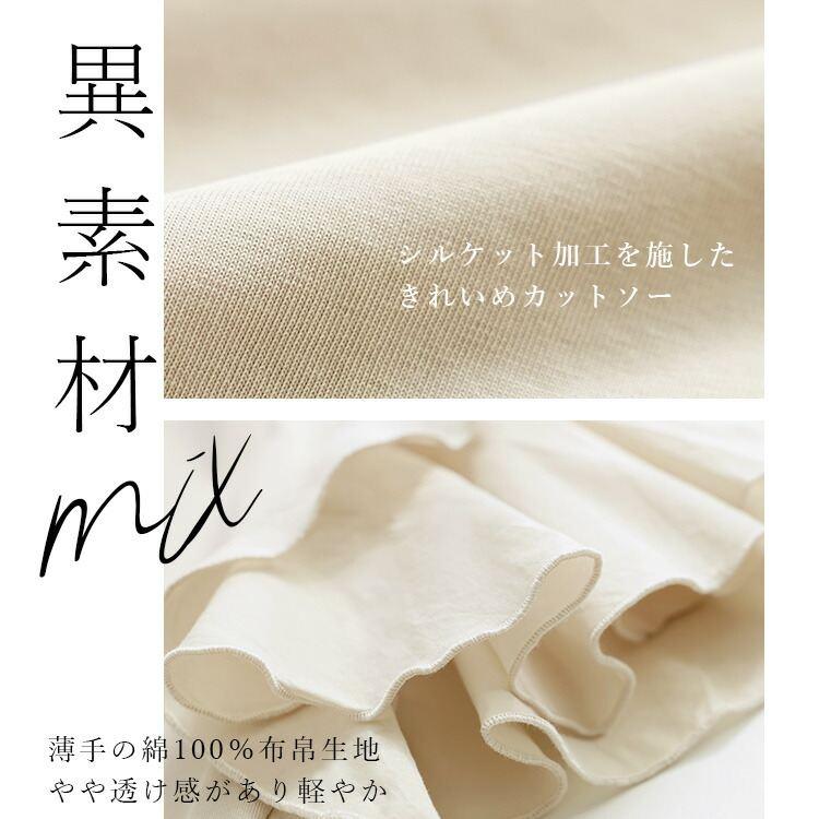 【送料無料】 フリル袖ドルマンTシャツ 3色 M-L 洗える フリル袖 半袖 レディース トップス Tシャツ カットソー クルーネック フリル ドルマン ロゴT 綿 夏 |  | 02