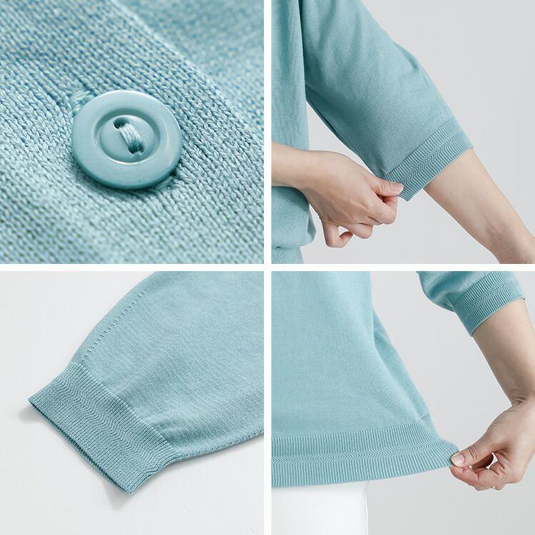 【送料無料】 希少なスビンコットン100%カーディガン 4色 M-L 洗える 6分袖 レディース トップス ニット カーディガン クルーネック 高級綿 春夏秋 |  | 14