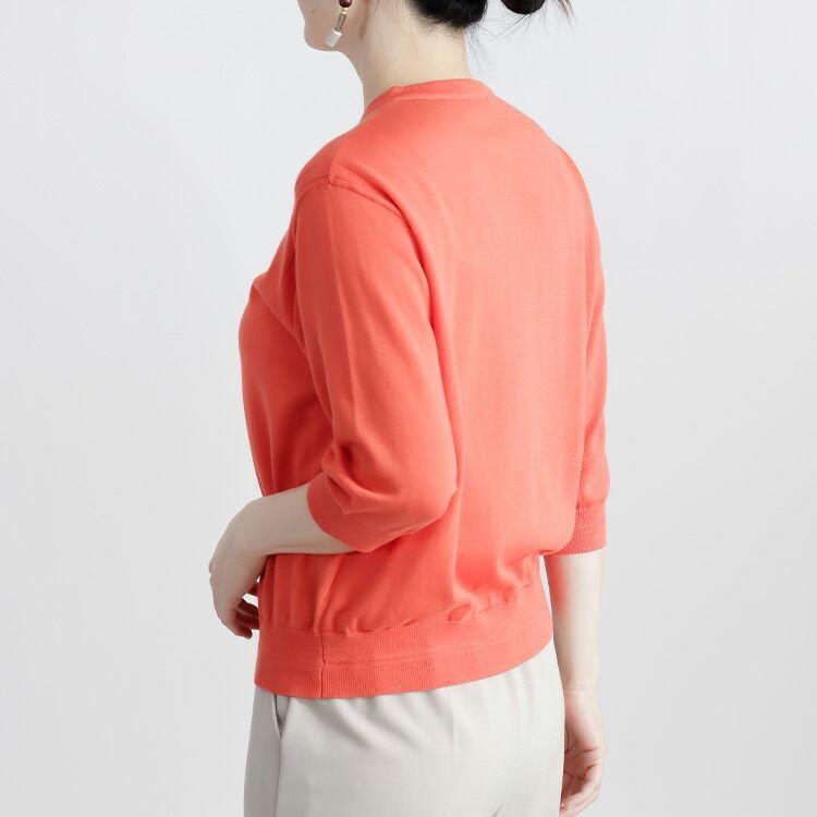 【送料無料】 希少なスビンコットン100%カーディガン 4色 M-L 洗える 6分袖 レディース トップス ニット カーディガン クルーネック 高級綿 春夏秋 |  | 06