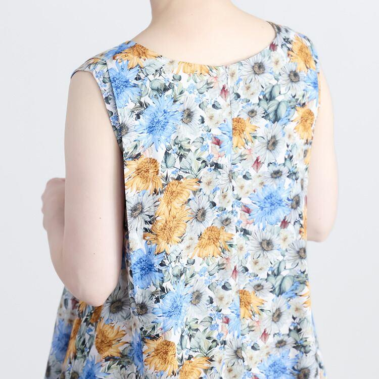 【送料無料】 花柄ワンピース 3色 M-L 洗える ノースリーブ レディース トップス ワンピース ロングチュニック クルーネック リゾート気分 夏 |  | 11