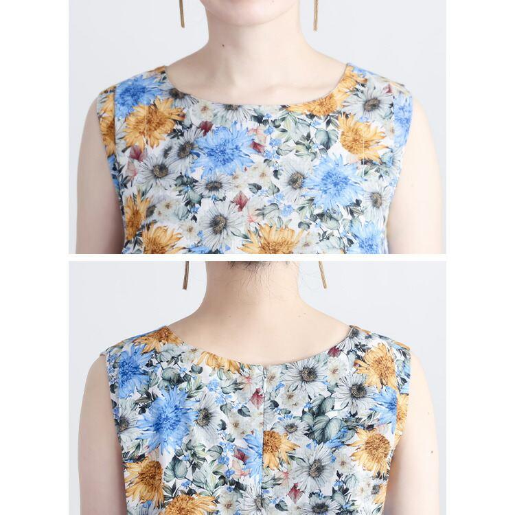 【送料無料】 花柄ワンピース 3色 M-L 洗える ノースリーブ レディース トップス ワンピース ロングチュニック クルーネック リゾート気分 夏 |  | 13