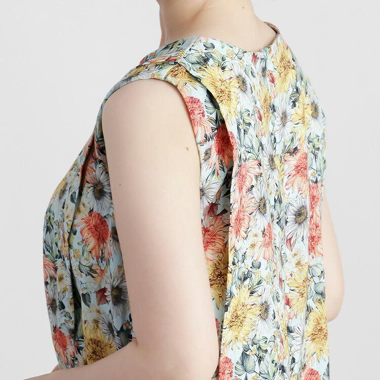 【送料無料】 花柄ワンピース 3色 M-L 洗える ノースリーブ レディース トップス ワンピース ロングチュニック クルーネック リゾート気分 夏 |  | 06