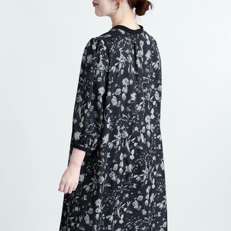 【送料無料】 花柄ピンタックワンピース 3色 M-L 洗える 八分袖 レディース トップス ワンピース Aライン ラウンドネック 総柄 花柄 ピンタック 春秋 |  | 11