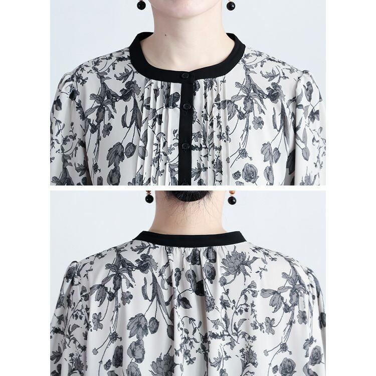 【送料無料】 花柄ピンタックワンピース 3色 M-L 洗える 八分袖 レディース トップス ワンピース Aライン ラウンドネック 総柄 花柄 ピンタック 春秋 |  | 13