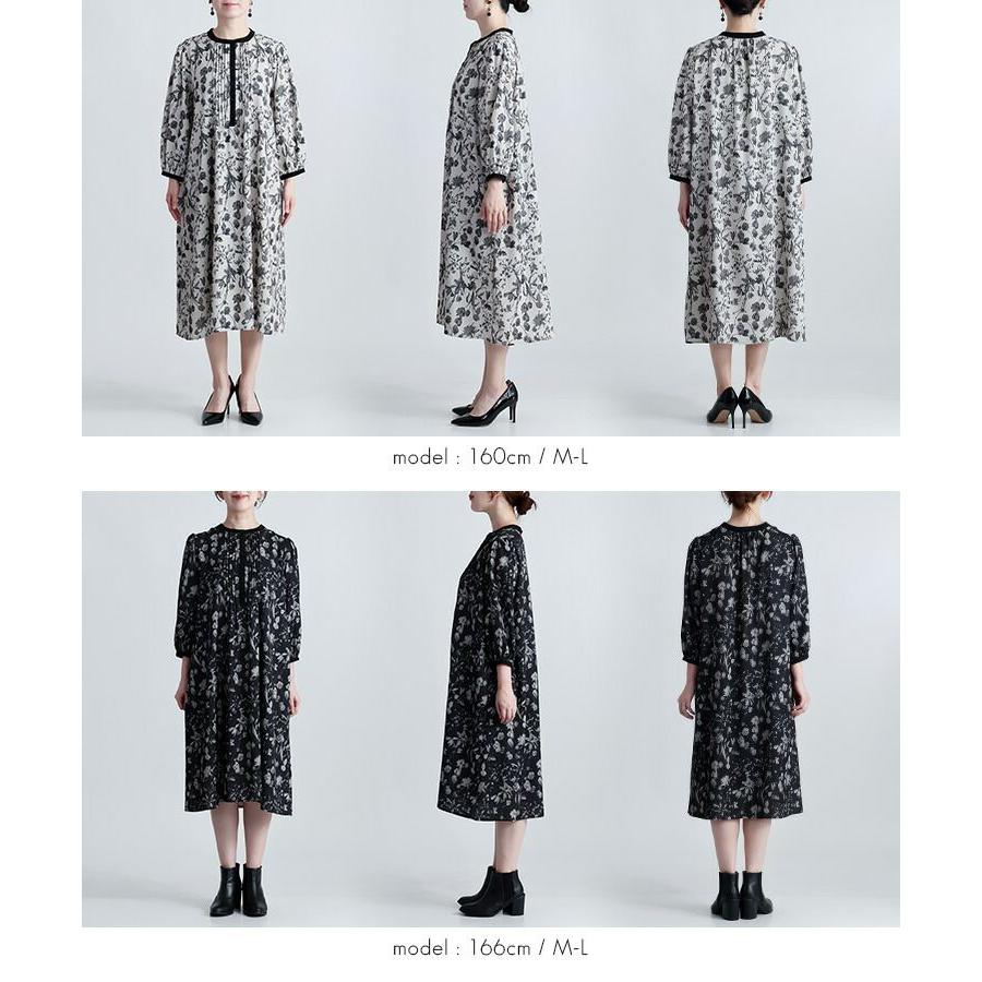 【送料無料】 花柄ピンタックワンピース 3色 M-L 洗える 八分袖 レディース トップス ワンピース Aライン ラウンドネック 総柄 花柄 ピンタック 春秋 |  | 15