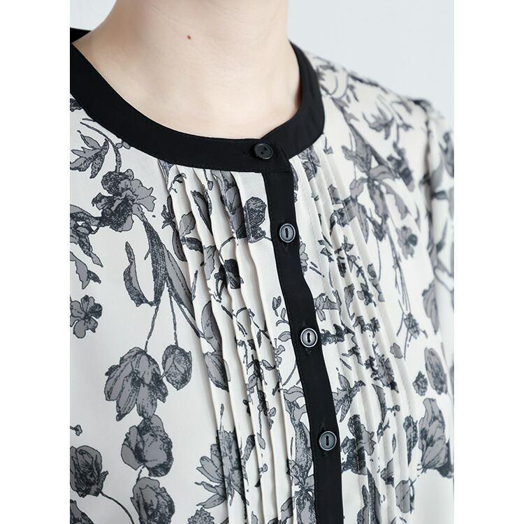 【送料無料】 花柄ピンタックワンピース 3色 M-L 洗える 八分袖 レディース トップス ワンピース Aライン ラウンドネック 総柄 花柄 ピンタック 春秋 |  | 03