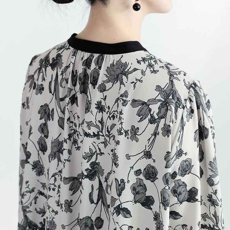 【送料無料】 花柄ピンタックワンピース 3色 M-L 洗える 八分袖 レディース トップス ワンピース Aライン ラウンドネック 総柄 花柄 ピンタック 春秋 |  | 05