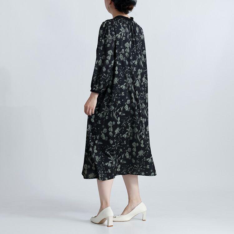 【送料無料】 花柄ピンタックワンピース 3色 M-L 洗える 八分袖 レディース トップス ワンピース Aライン ラウンドネック 総柄 花柄 ピンタック 春秋 |  | 09