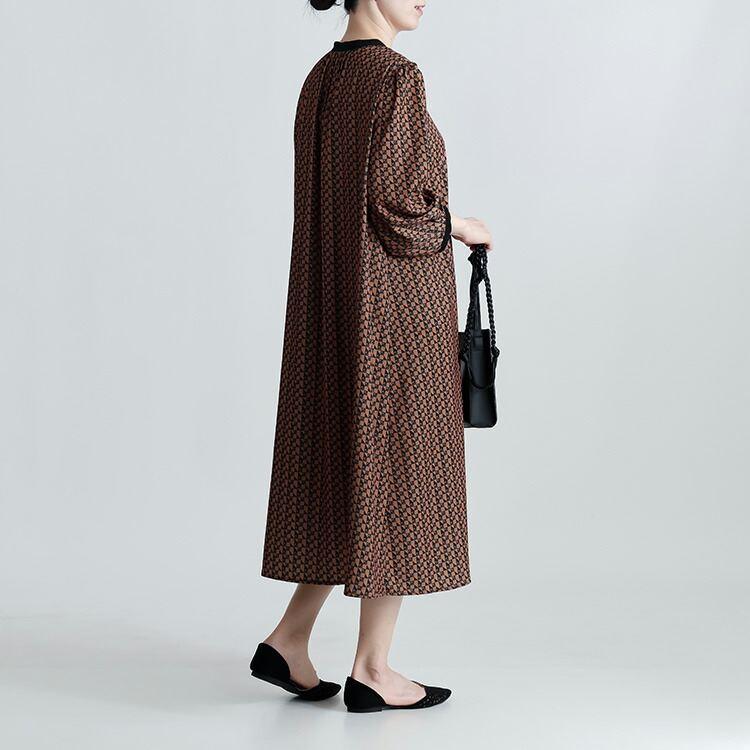 【送料無料】 幾何柄ピンタックワンピース 3色 M-L 洗える 八分袖 レディース トップス ワンピース Aライン ラウンドネック 総柄 幾何学 ピンタック 春秋 |  | 09