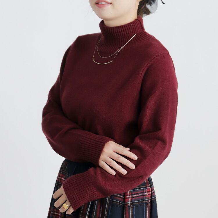 【新作】【送料無料】 袖ドット柄編みハイネックニット 5色 M-L 洗える 長袖 レディース トップス ニット ハイネック ドット柄 水玉 体型カバー 楽ちん |  | 13