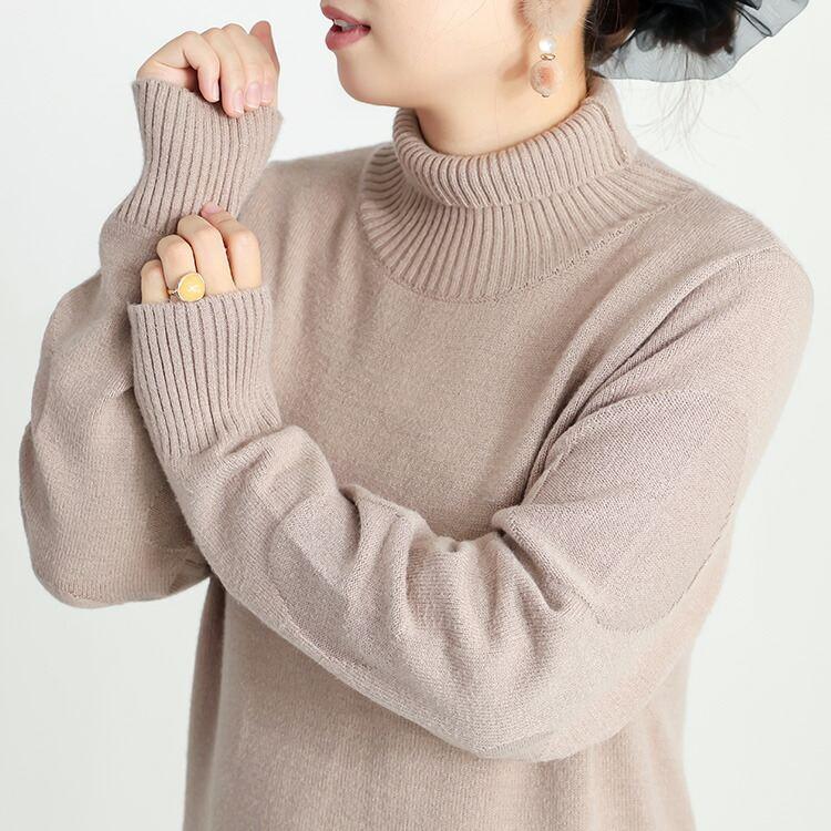 【新作】【送料無料】 袖ドット柄編みハイネックニット 5色 M-L 洗える 長袖 レディース トップス ニット ハイネック ドット柄 水玉 体型カバー 楽ちん |  | 07