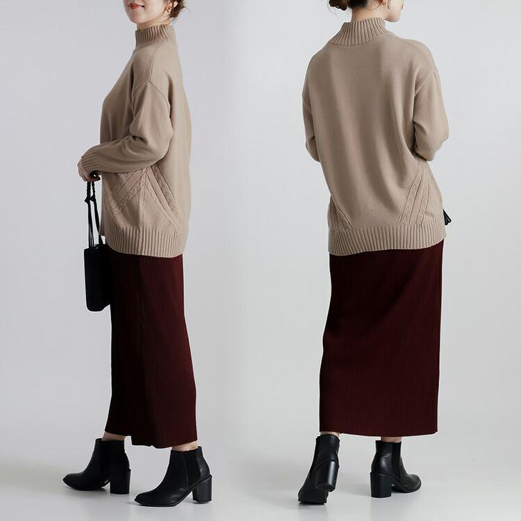 【新作】【送料無料】 ハイネックニットチュニック 4色 M-L 洗える 長袖 レディース トップス ニット チュニック プルオーバー ハイネック タートルネック |  | 06