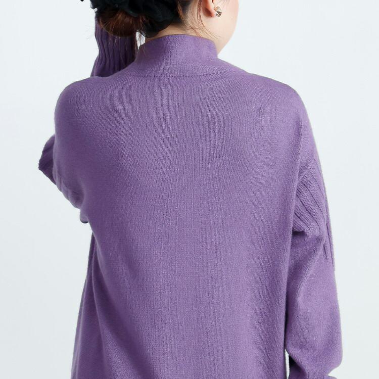 【新作】【送料無料】 ハイネック配色ロゴ＆花柄ニットチュニック 5色 M-L 洗える 長袖 レディース トップス チュニック ニット ハイネック 花柄 ロゴ |  | 13