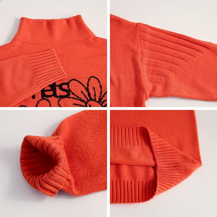 【新作】【送料無料】 ハイネック配色ロゴ＆花柄ニットチュニック 5色 M-L 洗える 長袖 レディース トップス チュニック ニット ハイネック 花柄 ロゴ |  | 16