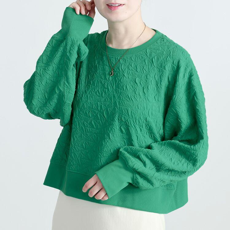 【送料無料】 フクレジャカードプルオーバー 4色 M-L 洗える 長袖 レディース トップス カットソー プルオーバー クルーネック ジャカード 端境期 春秋 |  | 10