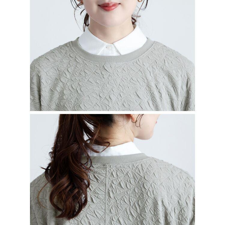 【送料無料】 フクレジャカードプルオーバー 4色 M-L 洗える 長袖 レディース トップス カットソー プルオーバー クルーネック ジャカード 端境期 春秋 |  | 13