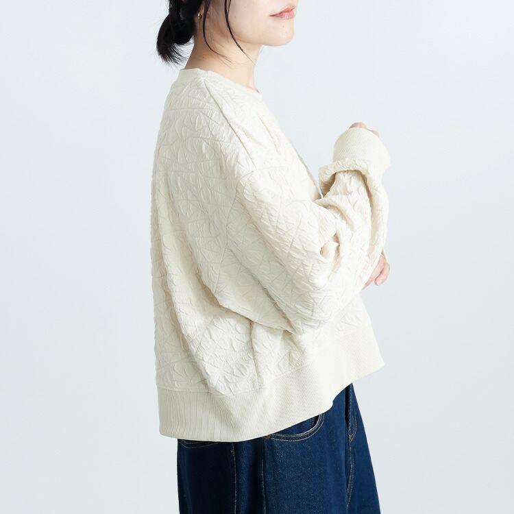 【送料無料】 フクレジャカードプルオーバー 4色 M-L 洗える 長袖 レディース トップス カットソー プルオーバー クルーネック ジャカード 端境期 春秋 |  | 06