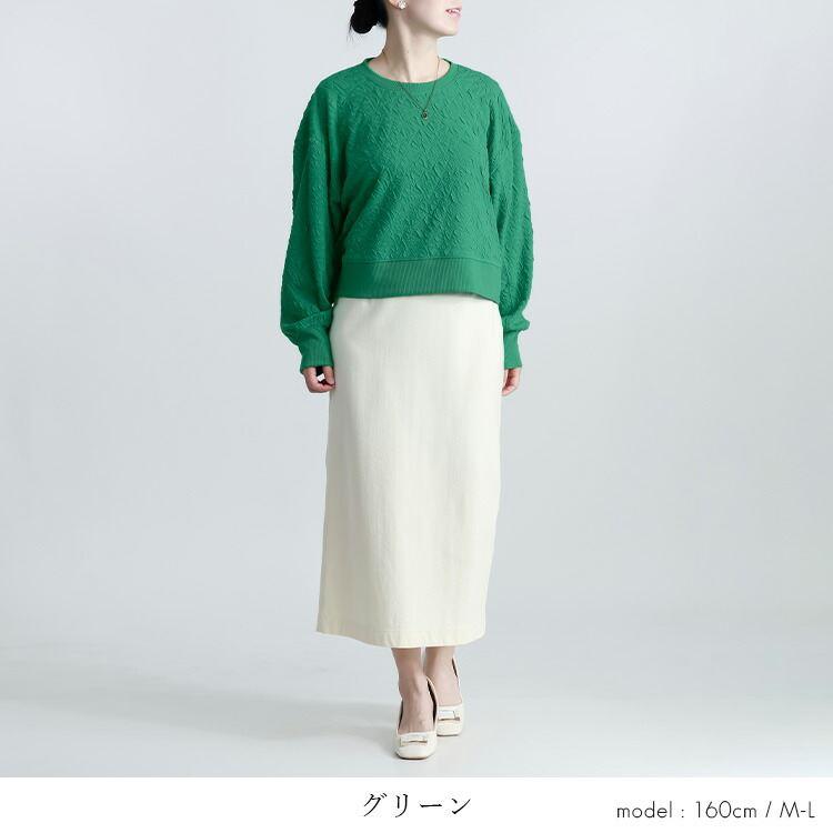 【送料無料】 フクレジャカードプルオーバー 4色 M-L 洗える 長袖 レディース トップス カットソー プルオーバー クルーネック ジャカード 端境期 春秋 |  | 09