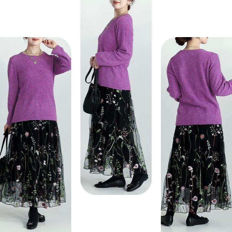 【新作】【送料無料】 ブークレニットプルオーバー 5色 M-L 長袖 レディース トップス ニット プルオーバー ハイネック お尻隠し アルパカ混 アルパカ |  | 12