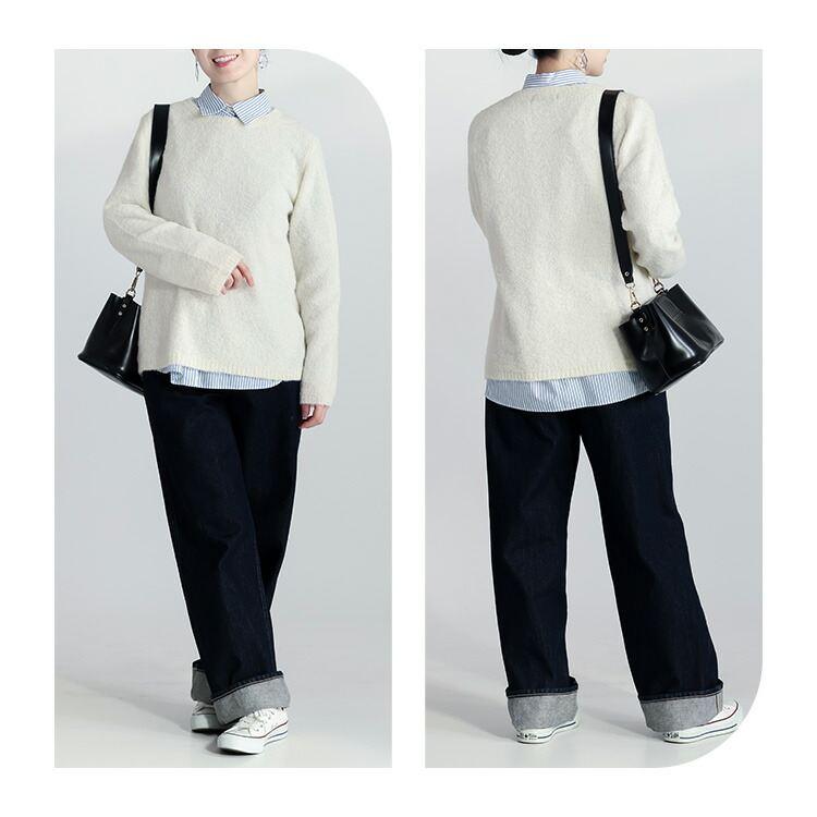 【新作】【送料無料】 ブークレニットプルオーバー 5色 M-L 長袖 レディース トップス ニット プルオーバー ハイネック お尻隠し アルパカ混 アルパカ |  | 06