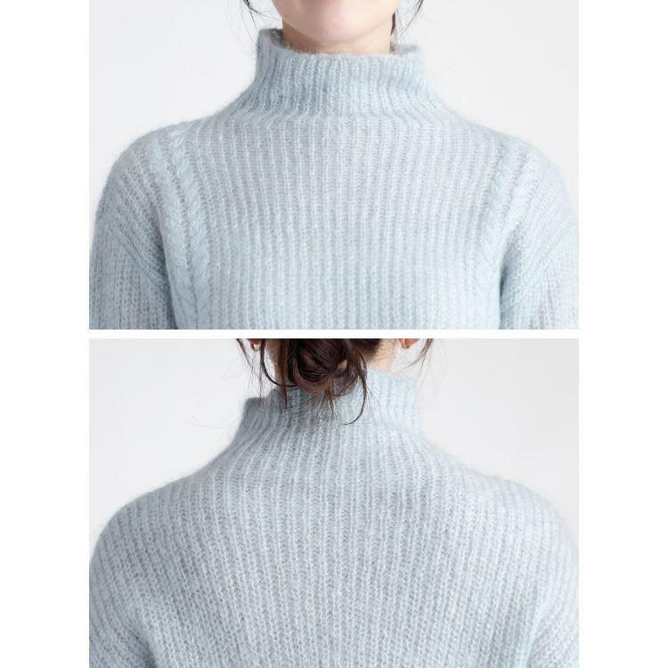 【新作】【送料無料】 畦編みモヘアブレンドプルオーバー 5色 M-L 長袖 アンゴラ混 レディース トップス ニット プルオーバー ハイネック モヘヤ混 ウール混 |  | 15