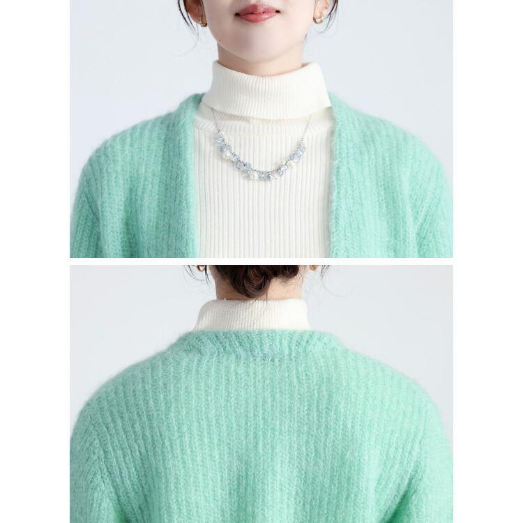 【新作】【送料無料】 畦編みモヘアブレンドカーディガン 5色 M-L 長袖 アンゴラ混 レディース トップス アウター カーディガン ニット キッドモヘヤ混 ウール混 |  | 14