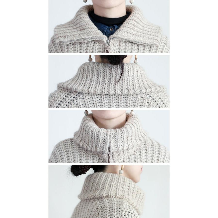 【新作/イタリアニット使用】【送料無料】 畦編みジッパーカーディガン 5色 M-L ウール アルパカ 洗える 長袖 レディース トップス アウター カーディガン |  | 13