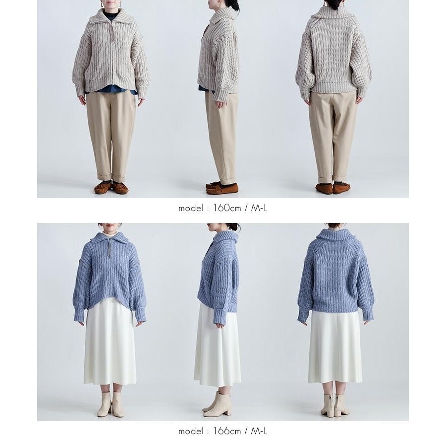 【新作/イタリアニット使用】【送料無料】 畦編みジッパーカーディガン 5色 M-L ウール アルパカ 洗える 長袖 レディース トップス アウター カーディガン |  | 15