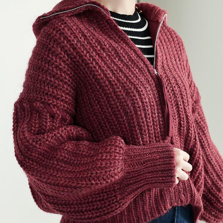 【新作/イタリアニット使用】【送料無料】 畦編みジッパーカーディガン 5色 M-L ウール アルパカ 洗える 長袖 レディース トップス アウター カーディガン |  | 08