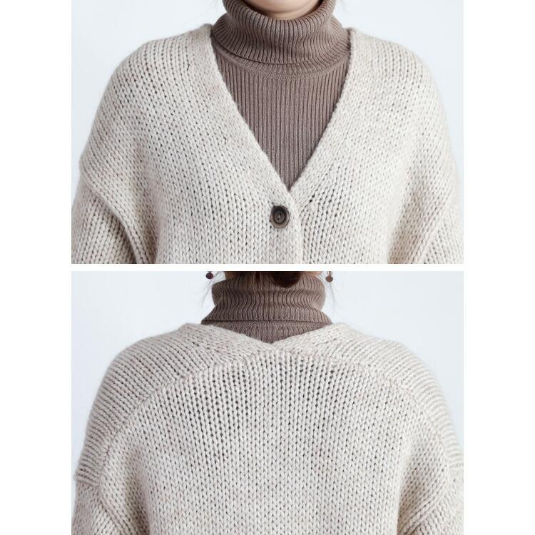 【新作/イタリアニット使用】【送料無料】 畦編みニットカーディガン 5色 M-L ウール アルパカ 洗える 長袖 レディース トップス アウター カーディガン ニット |  | 14