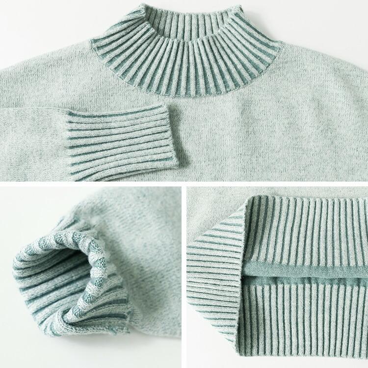 【新作/再入荷】【送料無料】 プレーティングハイネックニット 4色 M-L 洗える 長袖 レディース トップス ニット セーター チュニック ハイネック |  | 14