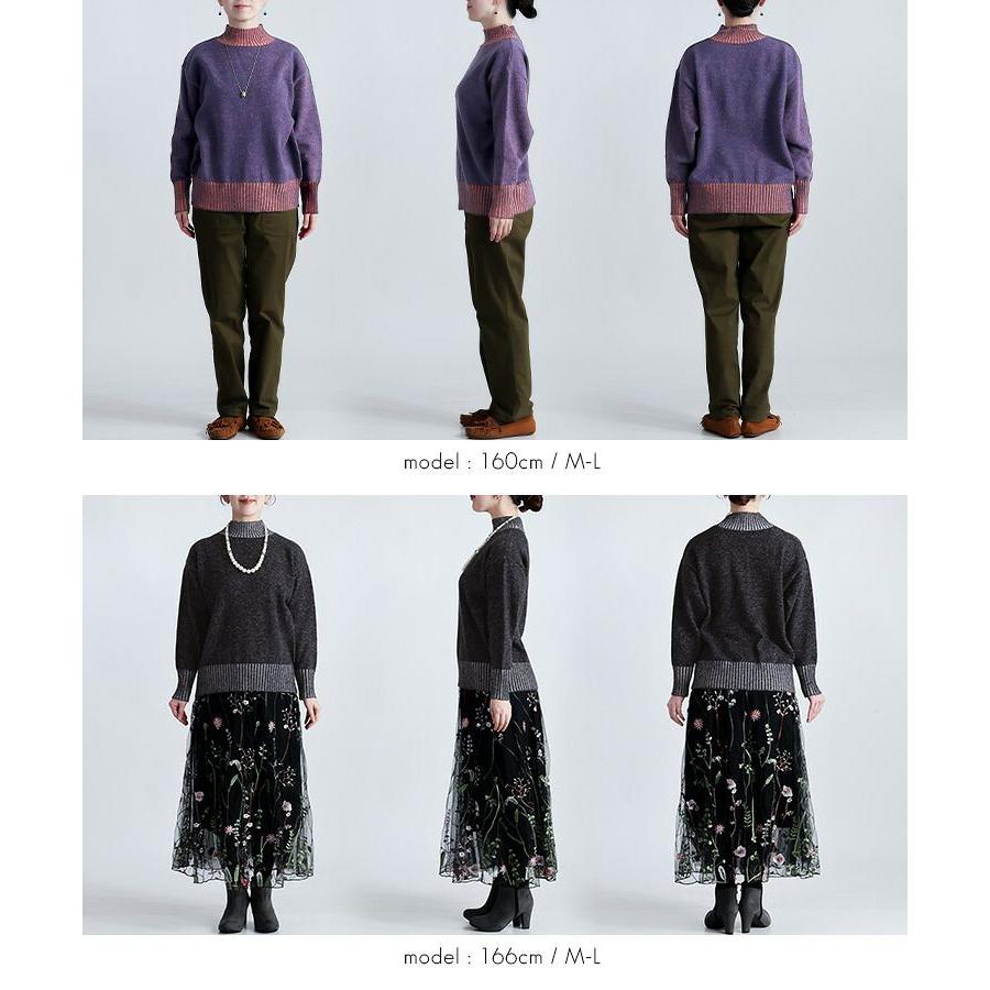 【送料無料/再入荷】プレーティングハイネックニット 4色 M-L 洗える 長袖 レディース トップス ニット セーター チュニック ハイネック タートルネック 配色 |  | 20