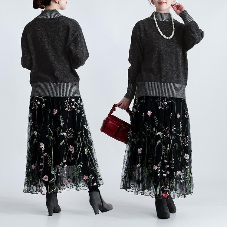 【新作/再入荷】【送料無料】 プレーティングハイネックニット 4色 M-L 洗える 長袖 レディース トップス ニット セーター チュニック ハイネック |  | 06