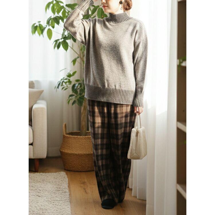 【送料無料/再入荷】プレーティングハイネックニット 4色 M-L 洗える 長袖 レディース トップス ニット セーター チュニック ハイネック タートルネック 配色 |  | 13